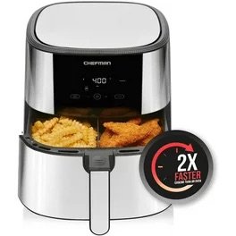 Turbo Fry Stainless Steel Air Fryer with Basket Divider, 8 Quart