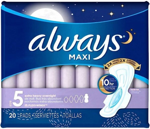 Extra Heavy Overnight Maxi Pads with Flexi-Wings - 20 Count