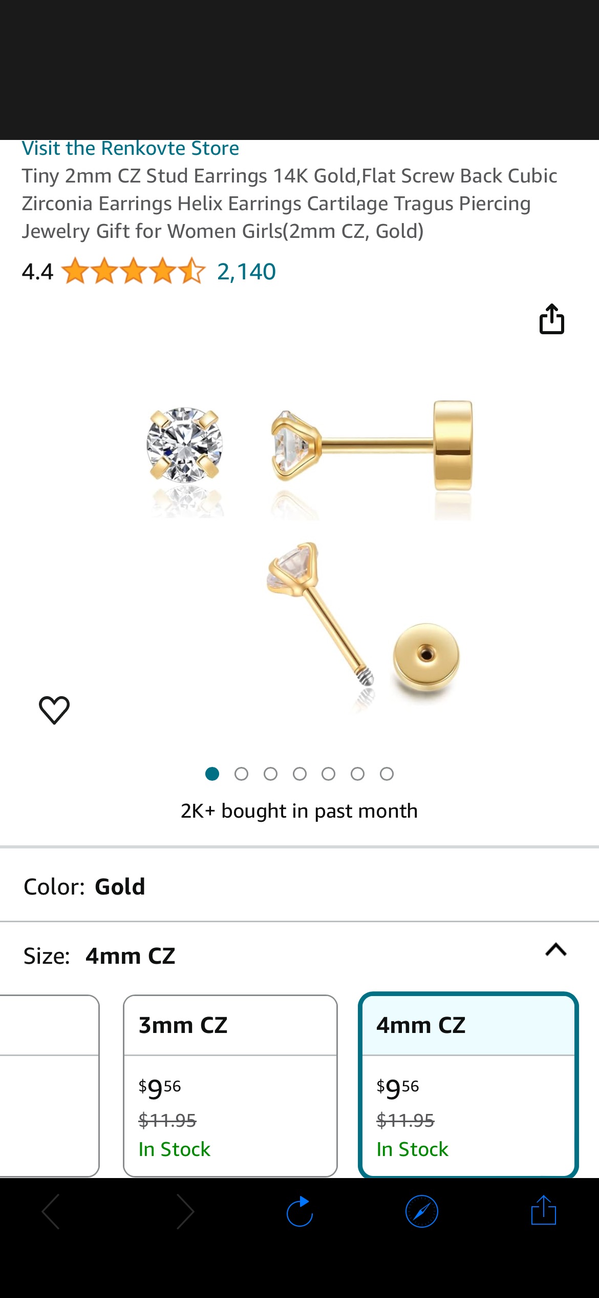 Amazon.com: Tiny 2mm CZ Stud Earrings 14K Gold,Flat Screw Back Cubic Zirconia Earrings Helix Earrings Cartilage Tragus Piercing Jewelry Gift for Women Girls(2mm CZ, Gold) : Handmade Products