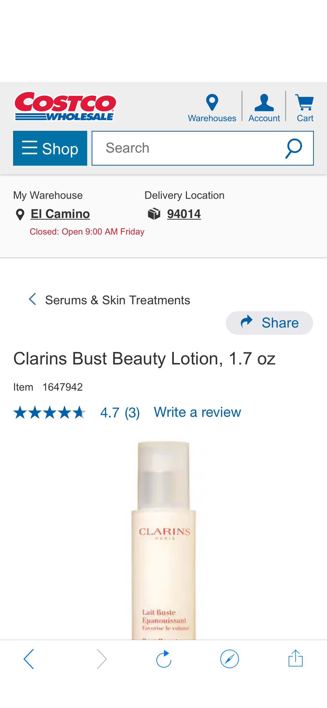 Clarins Bust Beauty Lotion, 1.7 oz | Costco