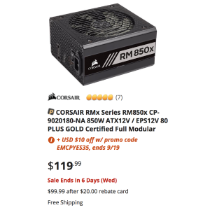 $87.99 Corsair RM850x 850W 金牌 全模组电源