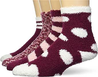Amazon.com: Amazon Essentials Unisex Kids&#39; Fuzzy Cozy Socks, 4 Pairs, Red Multi, One Size : Clothing, Shoes &amp; Jewelry