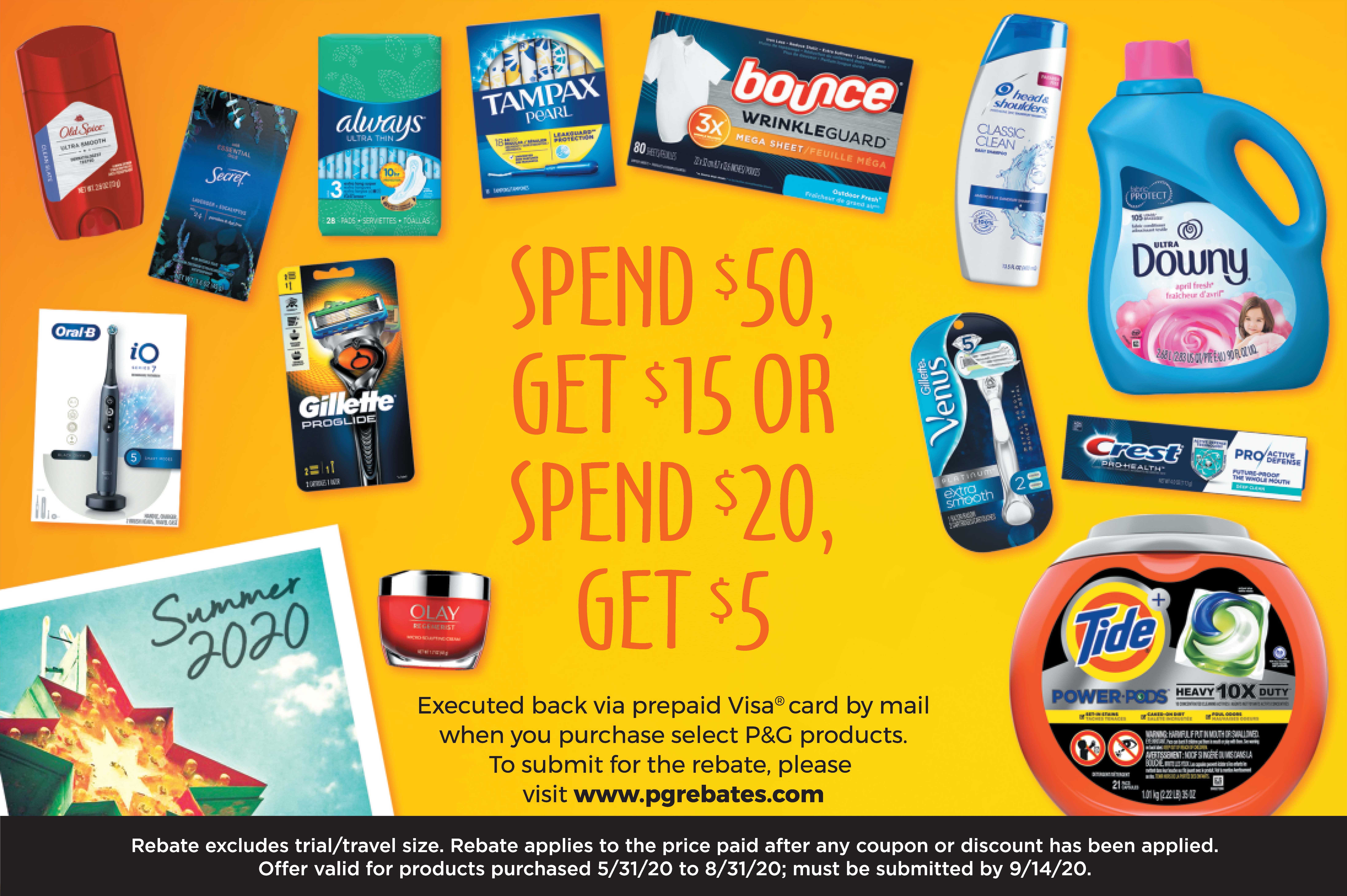 P&G Rebate 满$20/$50返$5/$15