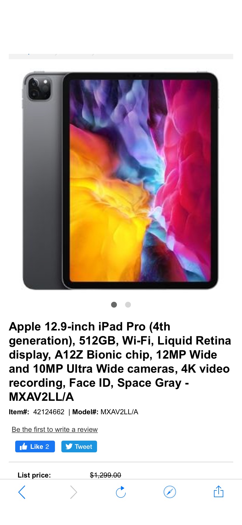 Apple 12.9-inch iPad Pro (4th generation), 第四代512GB, Wi-Fi, Space Gray - MXAV2LL/A at TigerDirect.com