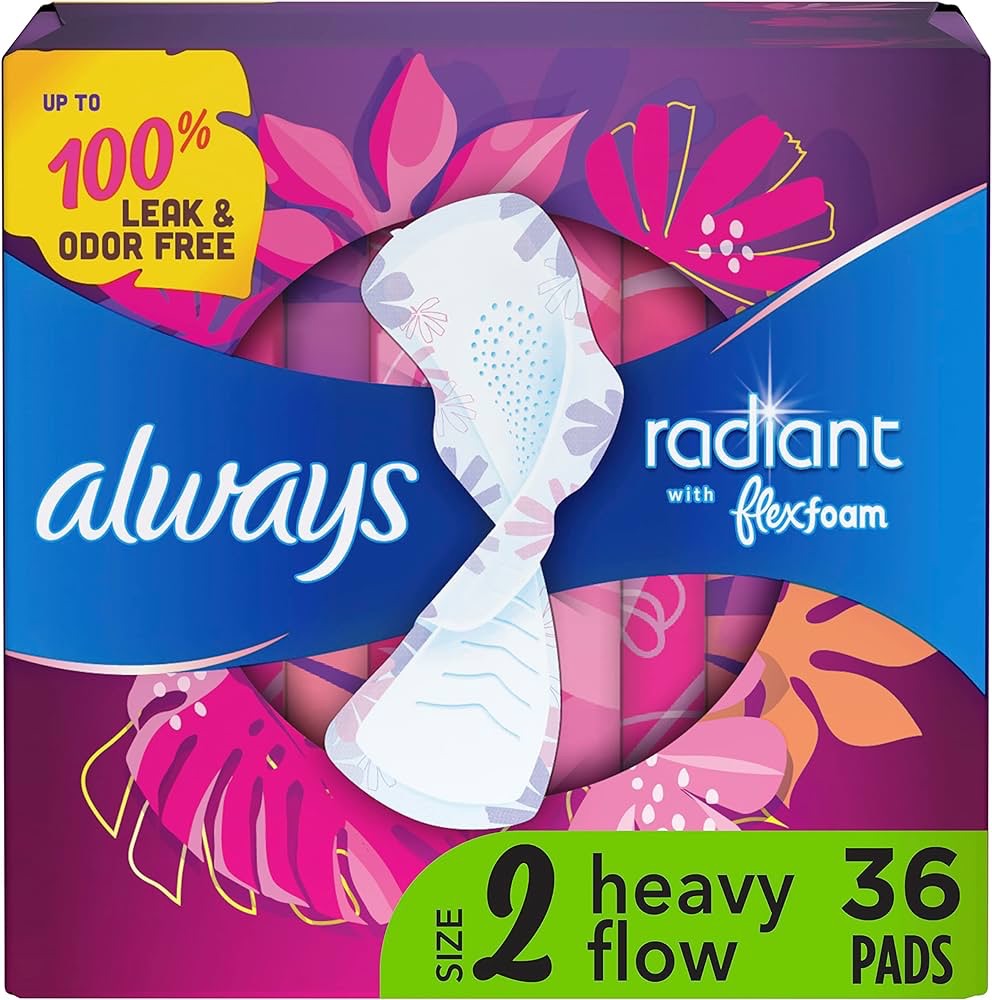 Always, Radiant With FlexFoam Pads For Women, Size 2, Heavy Absorbency With Wings, Light Clean Scent, 36 Count : Amazon.ca: Everything Else