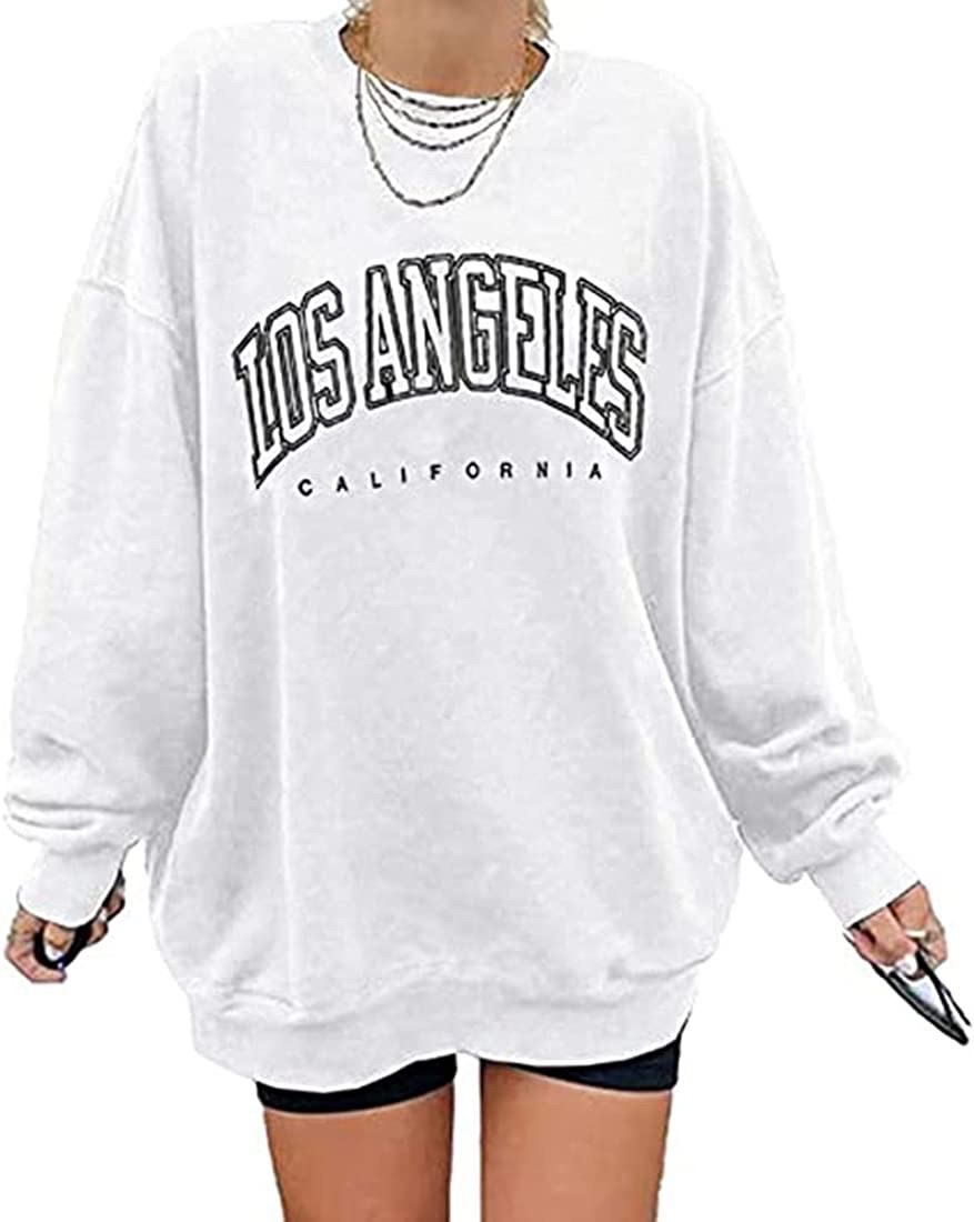 Women's Oversized Sweatshirt Los Angeles California Crewneck Long Sleeve Casual Loose Pullover Tops at Amazon Women’s Clothing store