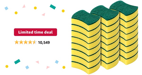 Limited-time deal: Kitchen Cleaning Sponges,24 Pack Eco Non-Scratch for Dish,Scrub Sponges