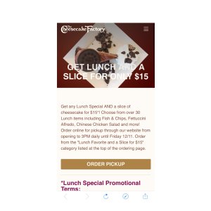 $15 午餐特價Get Lunch and a Slice for Only $15 | The Cheesecake Factory