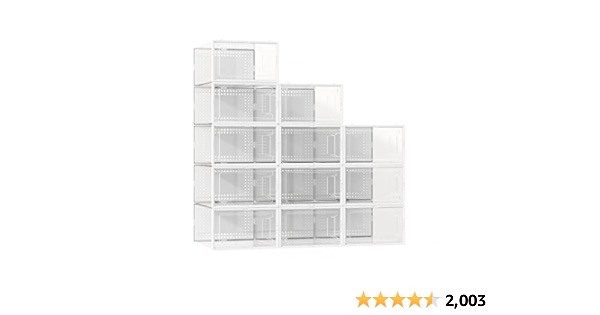 12 Pack Large Shoe Organizer Storage Boxes for Closet, Modular Space Saving Shoe Boxes Clear Plastic Stackable Sneaker Containers Display Case with Lids, White