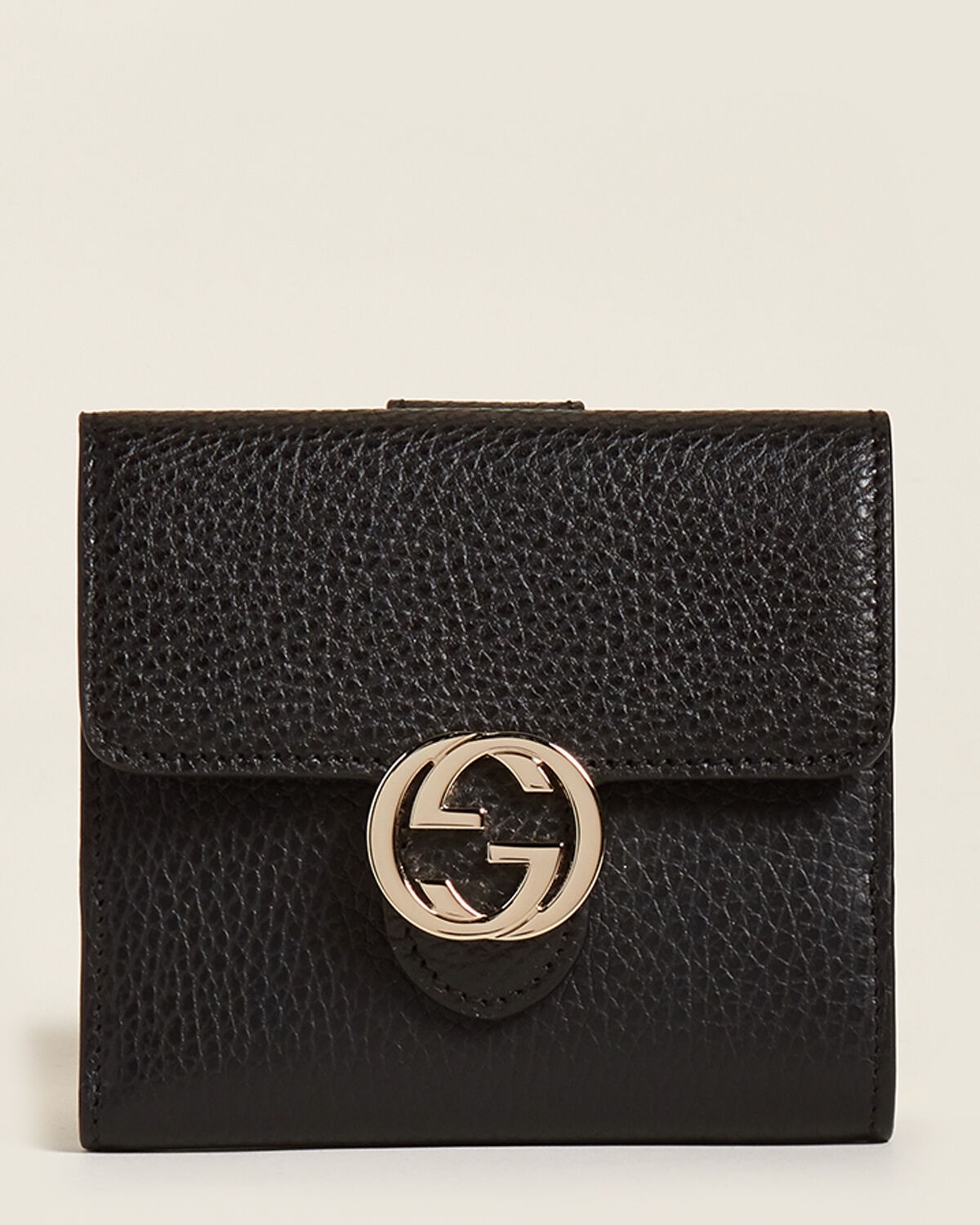 Black GG Logo Leather Small Flap Wallet72折 | C21