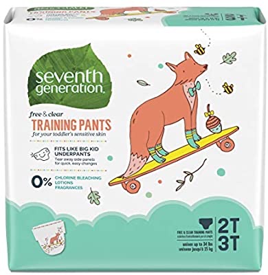 Amazon.com: Seventh Generation Free & Clear Potty Training Pants Size 2T/3T (M), up to 35 lbs 25 count, Pack of 4 纸尿裤