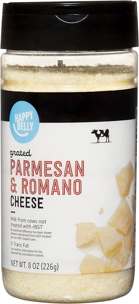 Amazon.com: Amazon Brand - Happy Belly Grated Parmesan and Romano Cheese Shaker, 8 Oz : Grocery & Gourmet Food