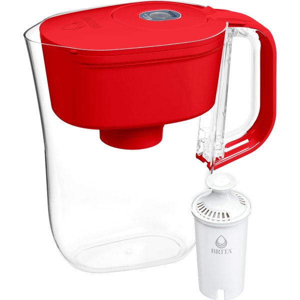 Small 6 Cup Red Denali Water Filter Pitcher with 1Standard Filter