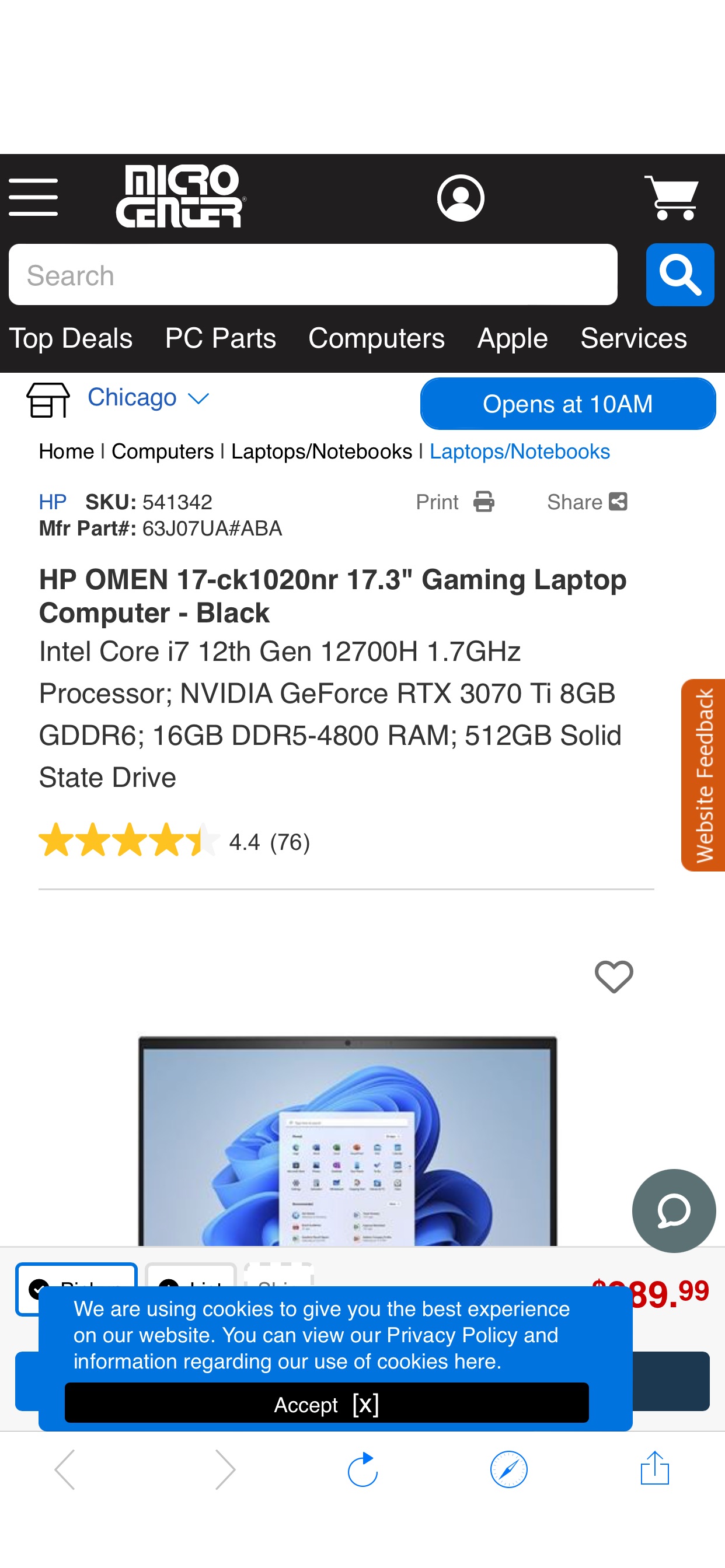 好价12700h 3070ti再次降价 HP OMEN 17-ck1020nr 17.3" Gaming Laptop Computer - Black; Intel Core i7 12th Gen 12700H 1.7GHz Processor; NVIDIA - Micro Center