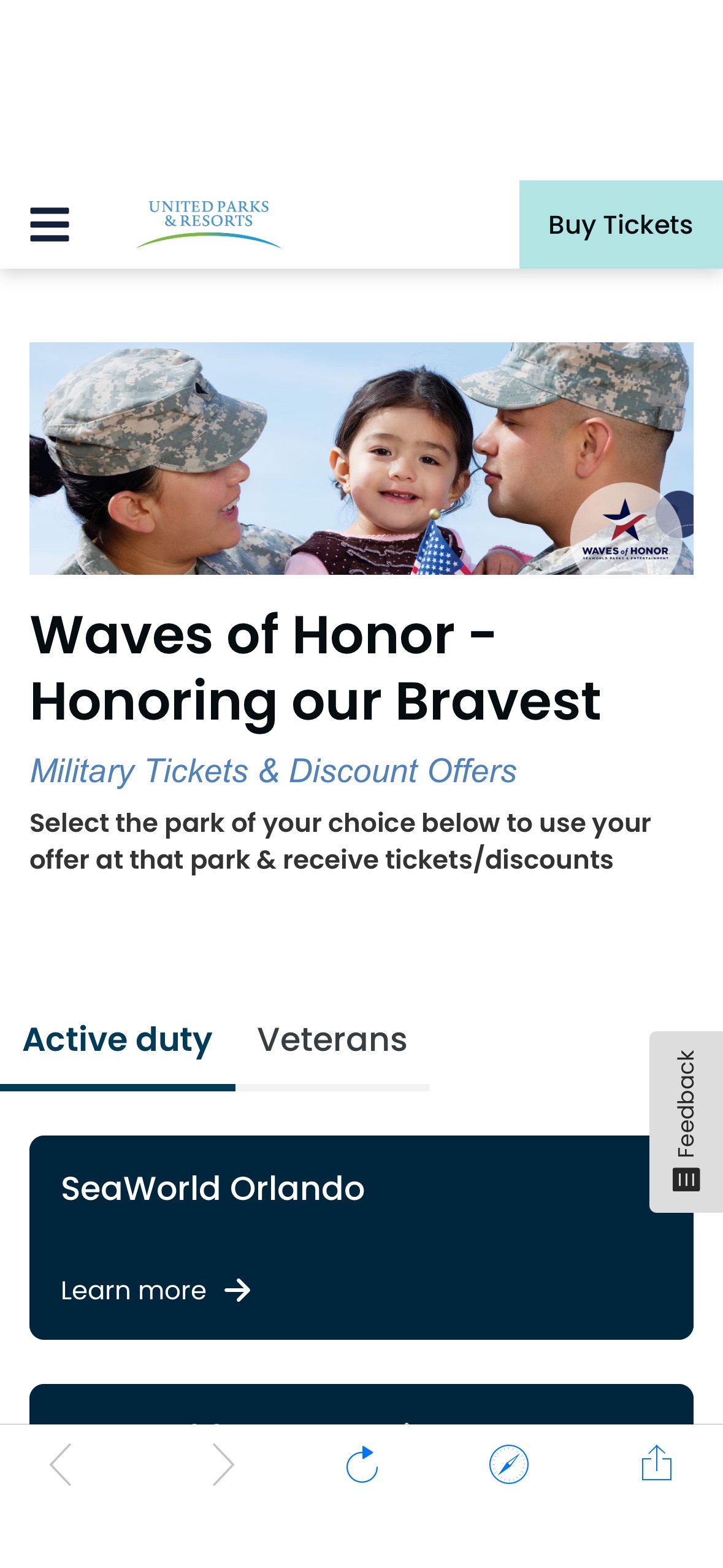 Free Admission to SeaWorld & Busch Gardens for U.S. Veterans + Guests ! Get yours online now through May 12 and have until July 7. Additionally, active-duty military and their guests continue to enjoy