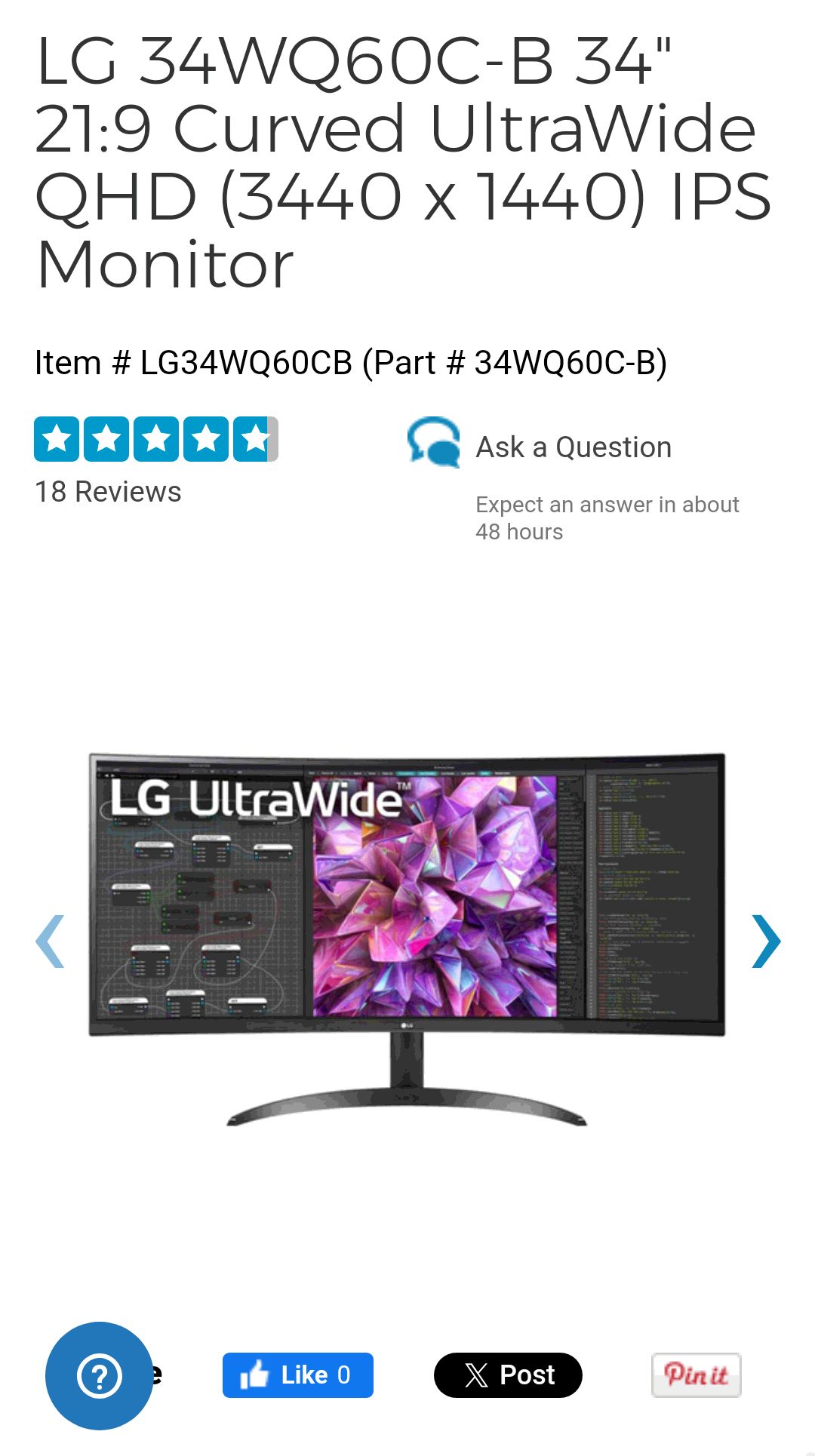 LG 34WQ60C-B 34" 21:9 Curved UltraWide QHD (3440 x 1440) IPS Monitor | BuyDig.com