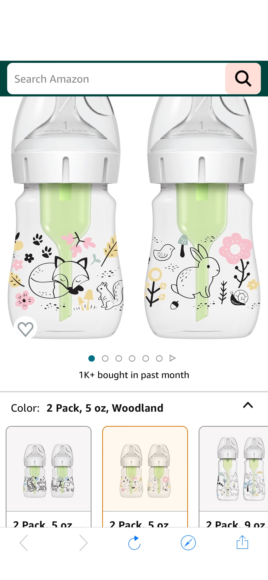 Amazon.com : Dr. Brown’s Natural Flow® Anti-Colic Options+™ Wide-Neck Baby Bottle Designer Edition Bottles, Woodland Decos, 5 oz/150 mL, Level 1 Nipple, 2-Pack, 0m+ : Baby