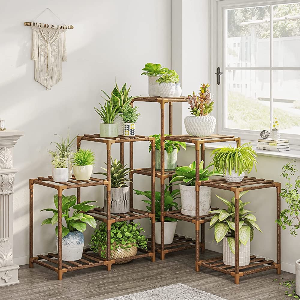 Amazon.com: Bamworld Outdoor Plant Stand Indoor Corner Plant Shelf 11 Potted Large Plant Holder for Multiple Plants Wooden Tall Plant Stands Combo Plant Table Plant Rack for Garden Patio Lawn Window : Patio, Lawn & Garden