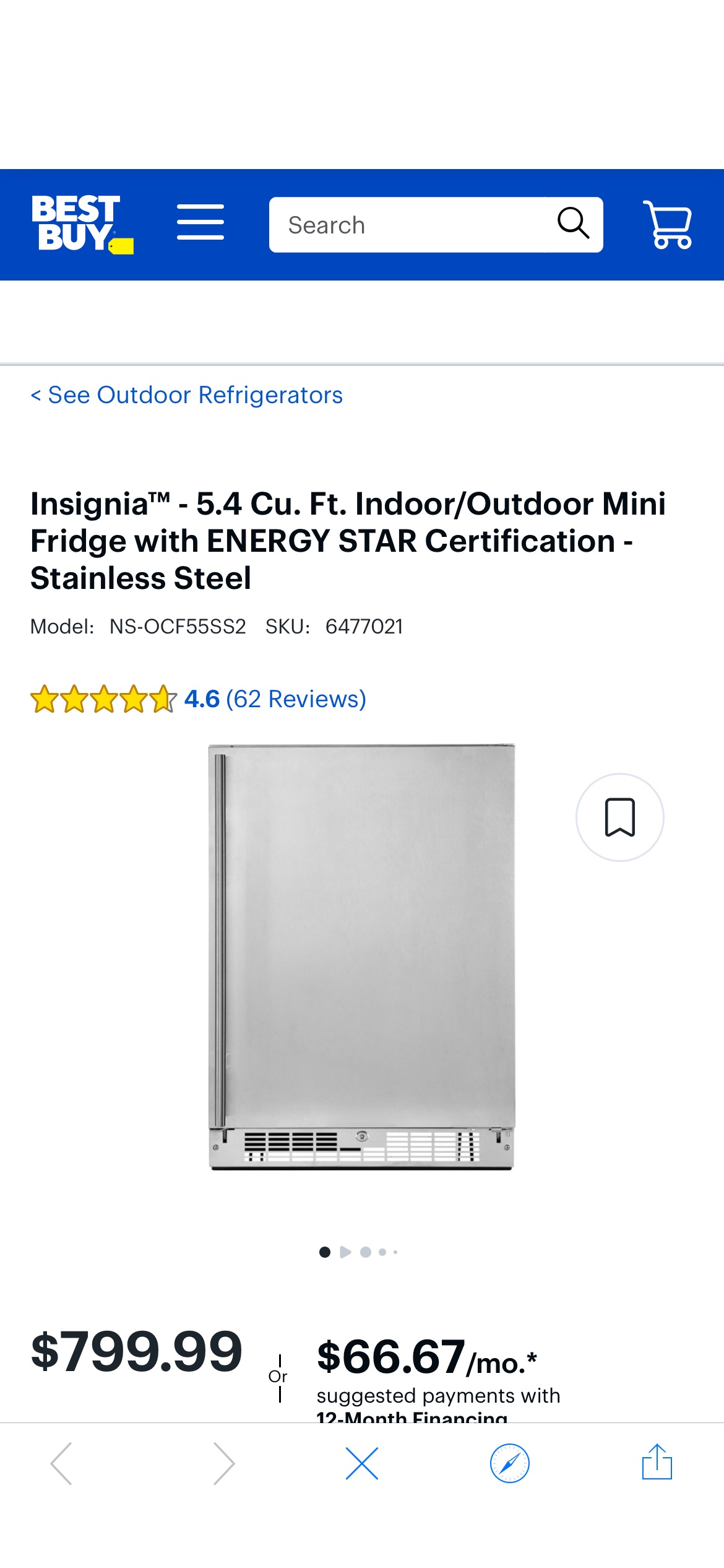 Insignia™ 5.4 Cu. Ft. Indoor/Outdoor Mini Fridge with ENERGY STAR Certification Stainless Steel NS-OCF55SS2 - Best Buy