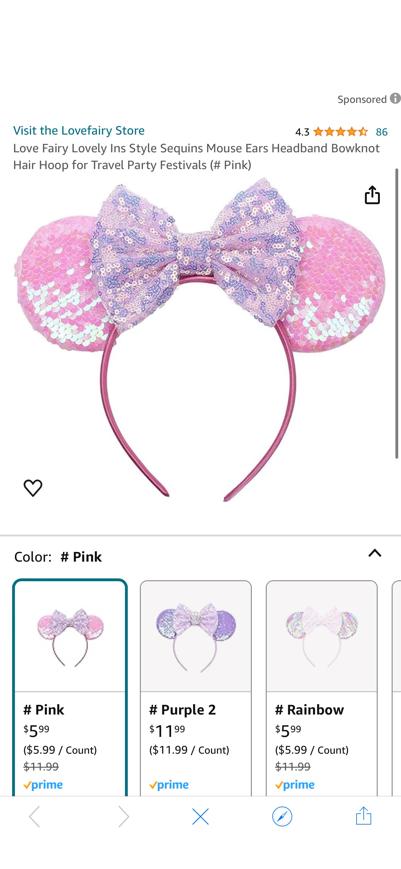 Amazon.com: Love Fairy Lovely Ins Style Sequins Mouse Ears Headband Bowknot Hair Hoop for Travel Party Festivals (# Pink) : Clothing, Shoes & Jewelry