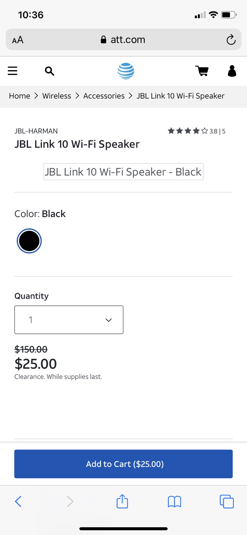 JBL Link 10 Wi-Fi Speaker Black from AT&T JBL Wi-Fi蓝牙智能音箱