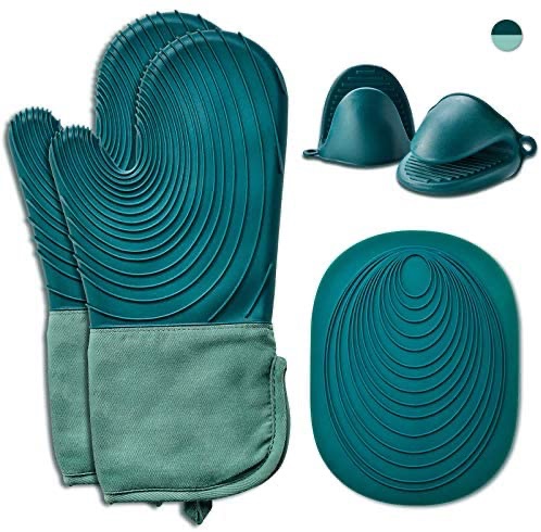 Amazon.com: EUNA Silicone 硅胶手提Oven Mitts, Heat Resistant Oven Mitts and Pot Holders Sets, Non-Slip Kitchen Mittens with Mini Oven Gloves and Hot Pads for