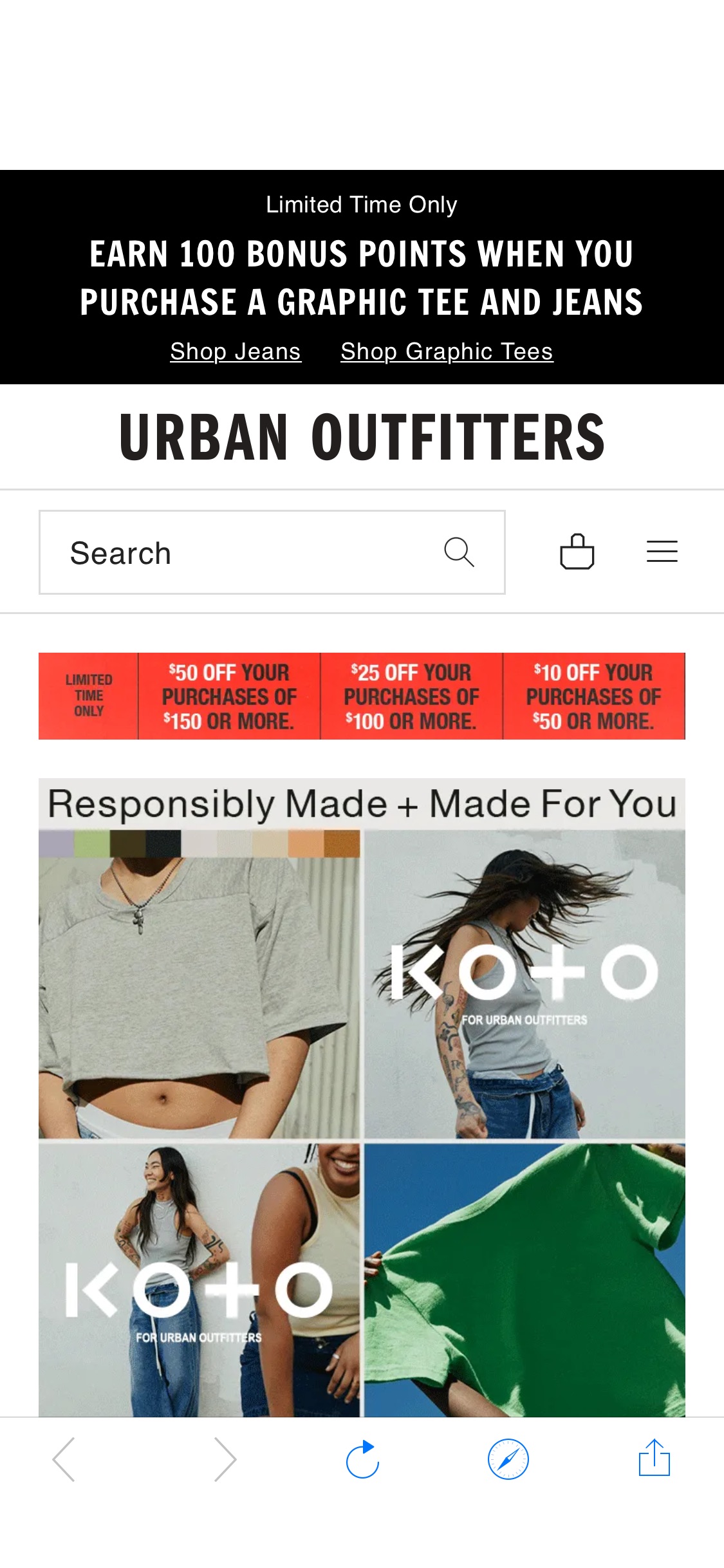Urban Outfitters 现有50-10，100-25，150-50活动