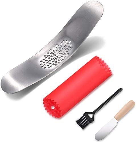 Geiserailie 不锈钢剥蒜器+压蒜碾蒜器+清洁工具