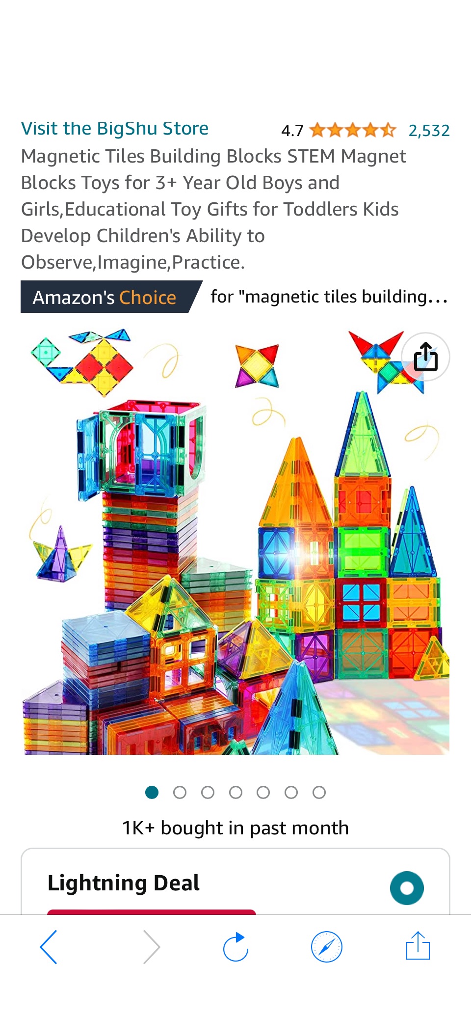 Amazon.com: Magnetic Tiles Building Blocks STEM Magnet Blocks Toys for 3+ Year Old Boys and Girls,Educational Toy Gifts for Toddlers Kids Develop原价49.99