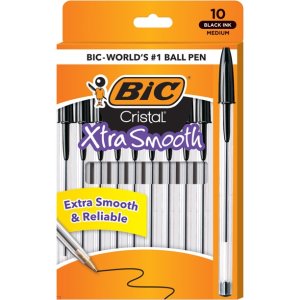 BIC Cristal Extra Smooth Ball Pen, Black Pens, Pack of 10