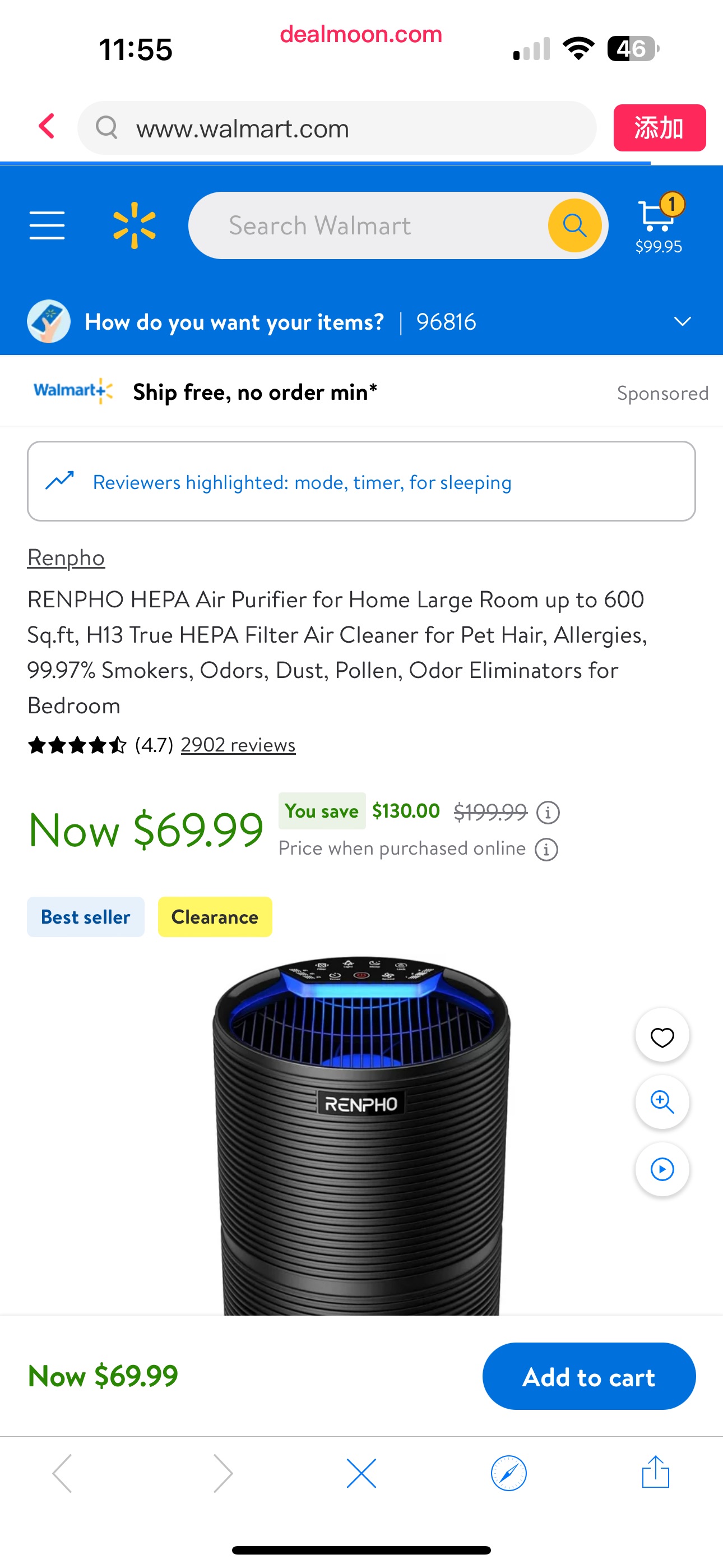 RENPHO HEPA Air Purifier for Home Large Room up to 600 Sq.ft, H13 True HEPA Filter Air Cleaner for Pet Hair, Allergies, 99.97% Smokers, Odors, Dust, Pollen, Odor Eliminators for Bedroom - Walmart.com空