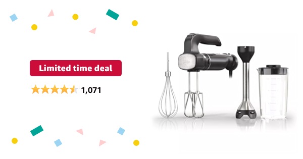 Limited-time deal: Ninja CI101 Foodi Power Mixer System, 750-Peak-Watt Hand Blender and Hand Mixer Combo with Whisk and Beaters, 3-Cup Blending Vessel, Black