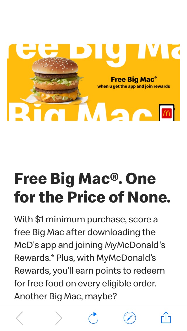 Free Big Mac With $1 minimum purchase