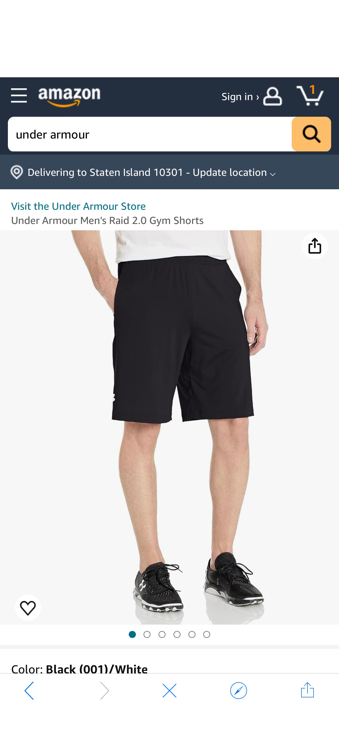 Under Armour mens Raid 2.0 Wokout Gym Shorts , Black (001)/White , X-Large at Amazon Men’s Clothing store