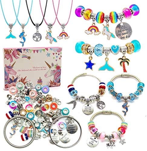 儿童时尚串珠首饰玩具套装促销Charm Bracelet Making Kit, Jewelry Making Supplies Beads, Unicorn/Mermaid Crafts Gifts Set