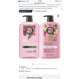 $15.89 Amazon.com : Herbal Essences Shampoo and Conditioner, Vitamin E, Rose Hips and Jojoba Extract, Smooth Collection, Bundle : Beauty洗护