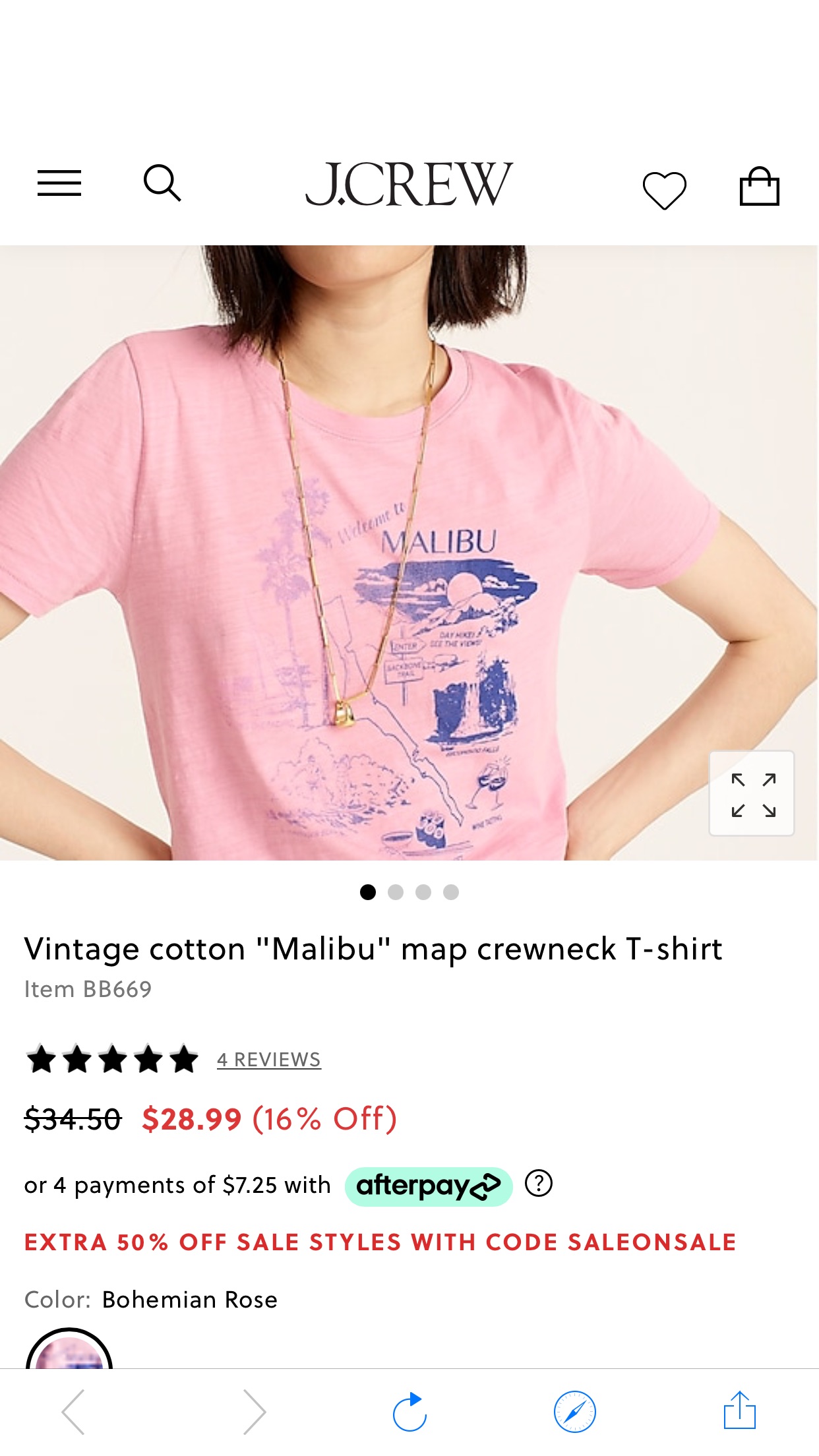 J.Crew 短袖T恤减价J.Crew: Vintage Cotton "Malibu" Map Crewneck T-shirt For Women
