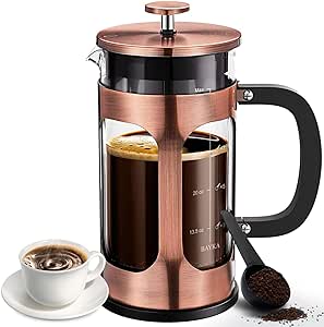 Amazon.com: BAYKA 34 Ounce 1 Liter French Press Coffee Maker, Glass Classic Copper Stainless Steel Coffee Press, Cold Brew Heat Resistant Thickened Borosilicate Coffee Pot 
