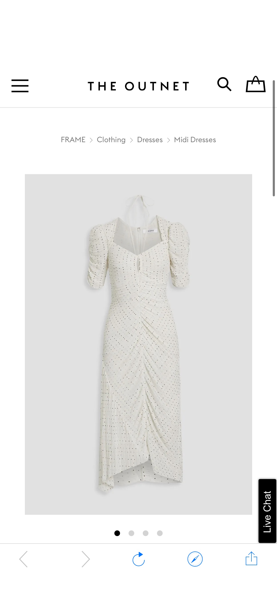 White Ruched polka-dot plissé crepe de chine midi dress | FRAME | THE OUTNET
