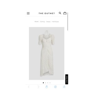 $297 White Ruched polka-dot plissé crepe de chine midi dress | FRAME | THE OUTNET