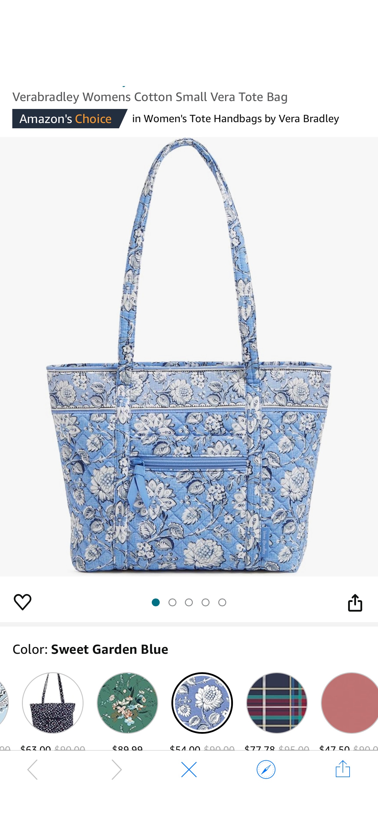 Amazon.com: Vera Bradley Cotton Small Vera Tote Bag, Sweet Garden Blue : Clothing, Shoes & Jewelry