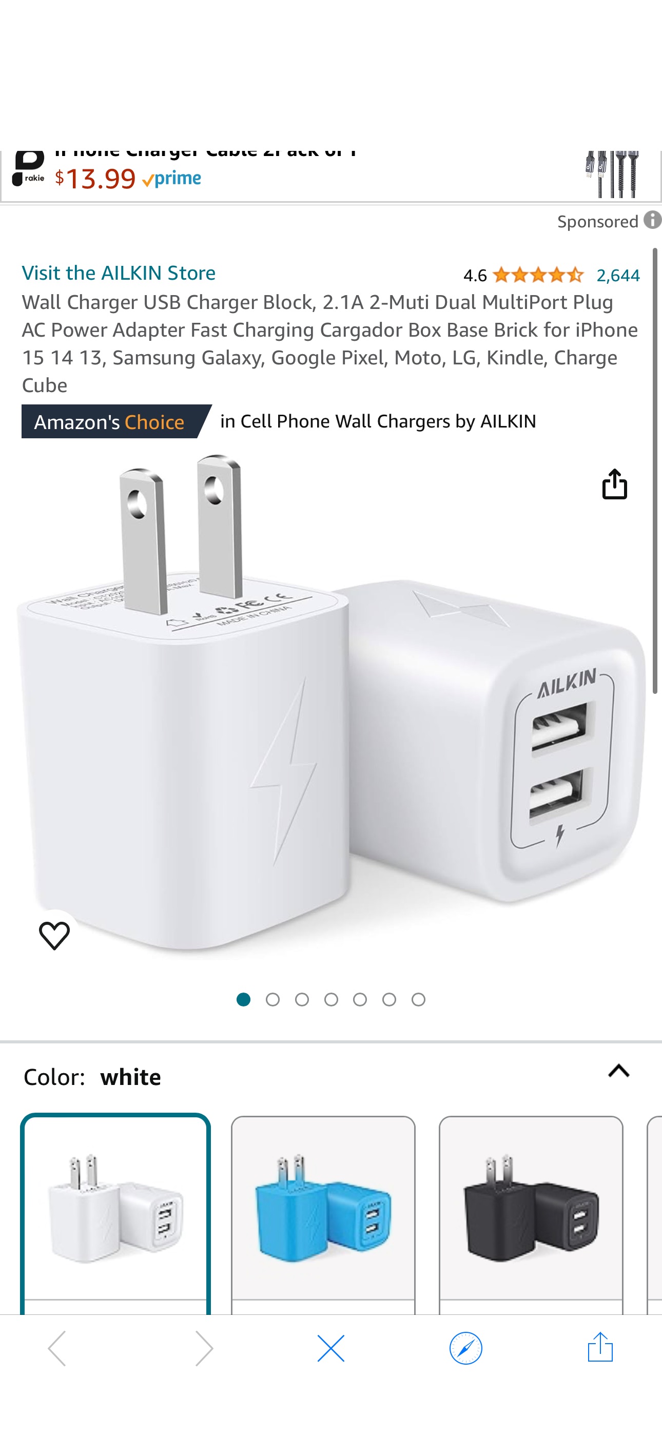 Amazon.com: Wall Charger USB Charger Block, 2.1A 2-Muti Dual MultiPort Plug AC Power Adapter Fast Charging Cargador Box Base Brick for iPhone 15 14 13, Samsung Galaxy, Google Pixel, Moto, LG, Kindle, 