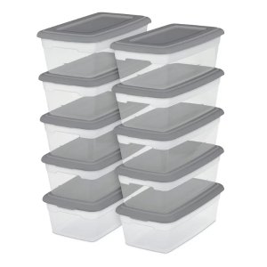 Sterilite Set of 10, 6 Qt. Clear Plastic Storage Boxes with Gray Lids