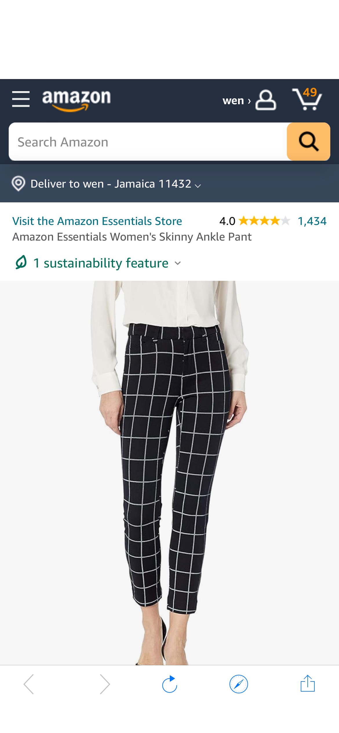 Amazon.com: Amazon Essentials Women's Skinny Ankle Pant, Black Windowpane Print, 10 Short : Clothing, Shoes & Jewelry