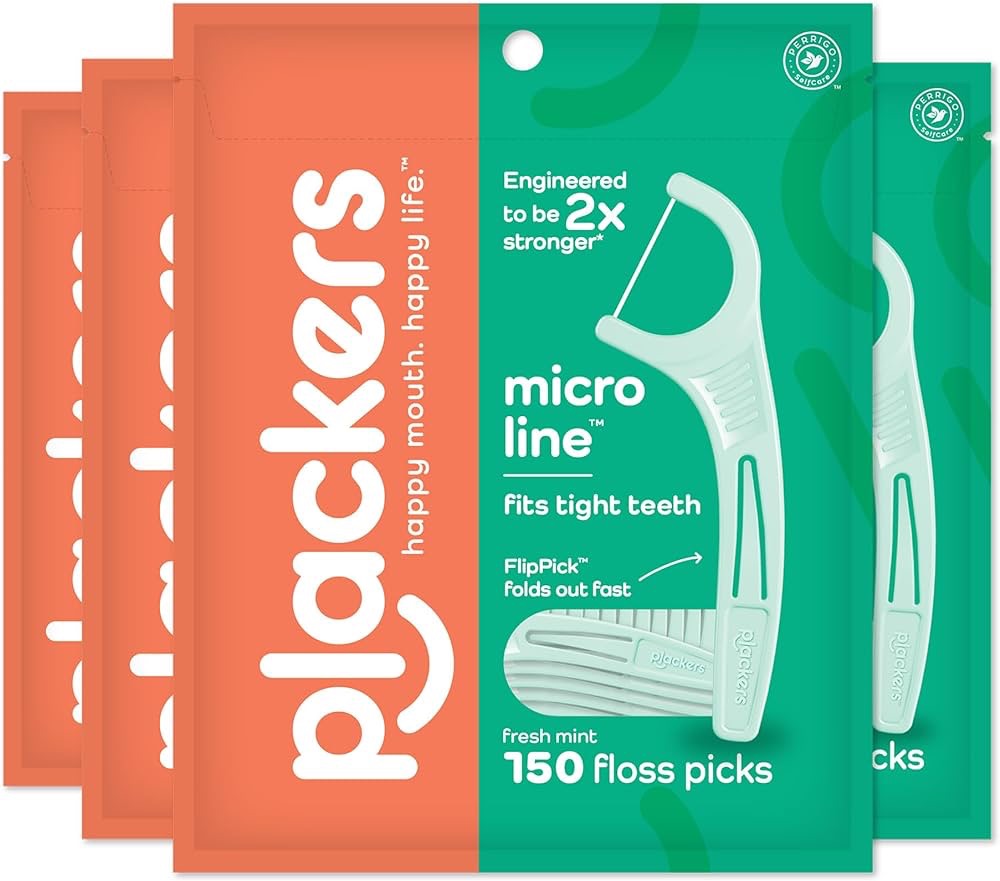 牙签600支（共四包）Amazon.com : Plackers Micro Mint Dental Flossers, Fold-Out Toothpick, Super Tuffloss, Easy Storage with Sure-Zip Seal, Fresh Mint Flavor, 150 Count (Pack of 4) : Health & Household