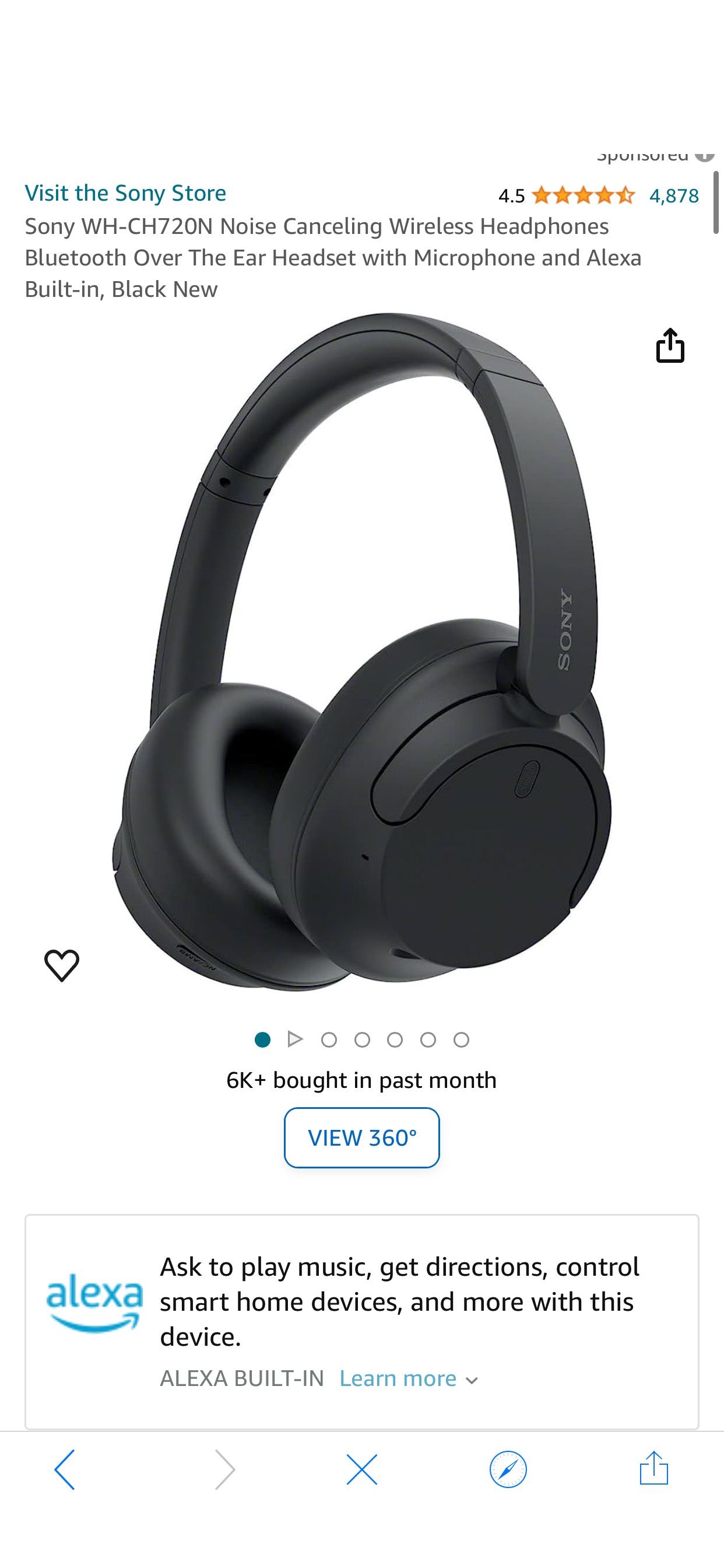 Amazon.com: Sony WH-CH720N Noise Canceling Wireless Headphones Bluetooth Over The Ear Headset with Microphone and Alexa Built-in, Black New : Electronics 索尼降噪耳机