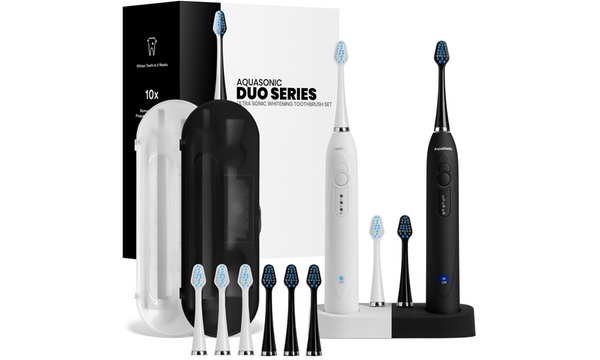 AquaSonic DUO Dual Ultrasonic Toothbrushes 带10个刷头以及两个旅行盒