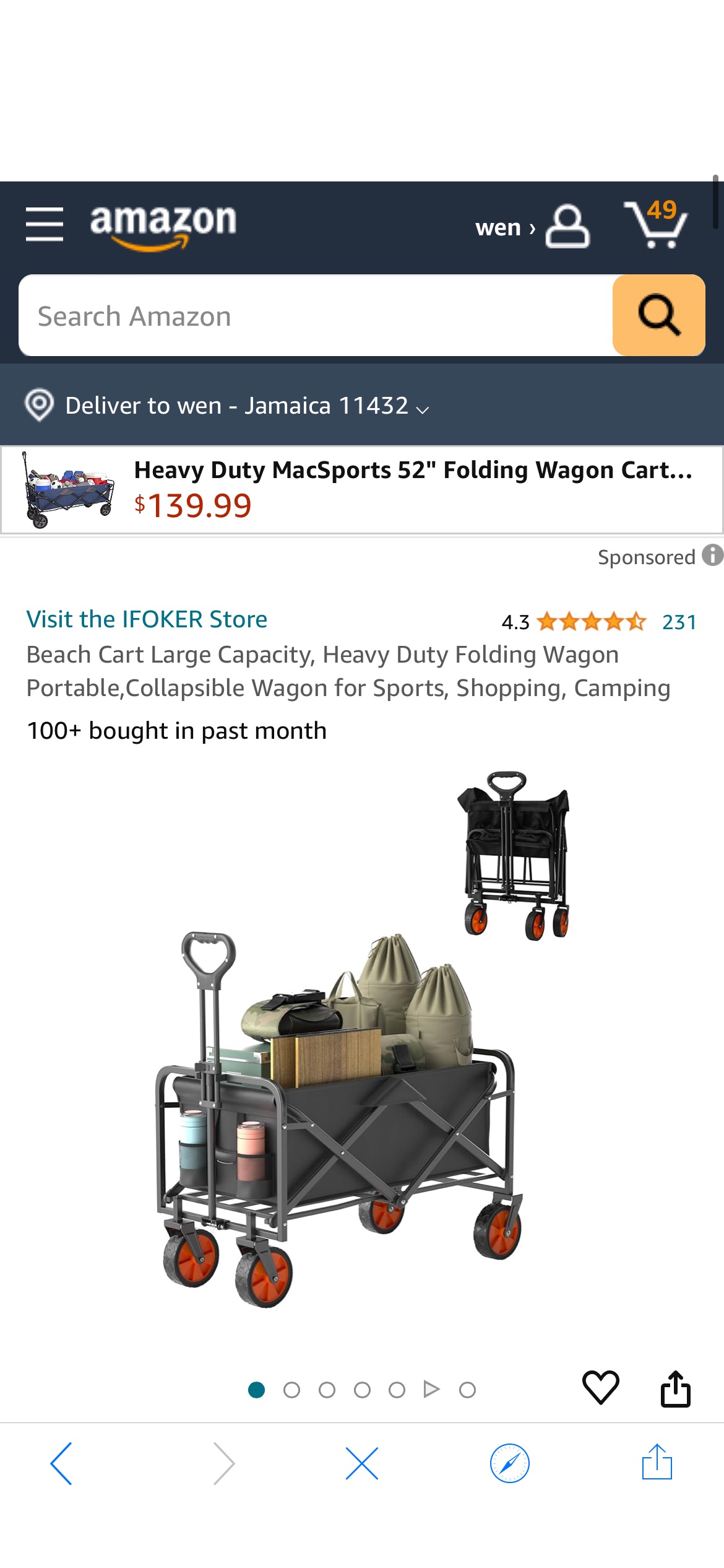Amazon.com: IFOKER Beach Cart Large Capacity, Heavy Duty Folding Wagon Portable,Collapsible Wagon for Sports, Shopping, Camping : Patio, Lawn & Garden