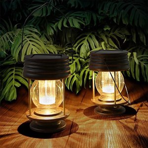 $19.19 Amazon.com: 户外悬挂式太阳能灯 - 2 件装太阳能防水景观灯,具有复古设计,适用于庭院、庭院、花园和通道装饰(暖光)