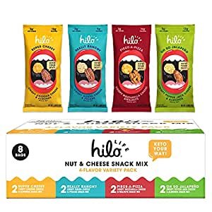 Hilo Life Keto Friendly Low Carb Snack Mix, Super Cheesy, Really Ranchy & Piece-A-Pizza, Oh So Jalapeño, 8 Count 4 Flavor Variety Pack 11.8 ounce